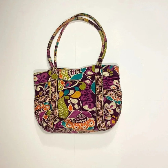 Vera Bradley Medium Tote Bag in Retired Plum Crazy Pattern with Side Pockets - Picture 3 of 7